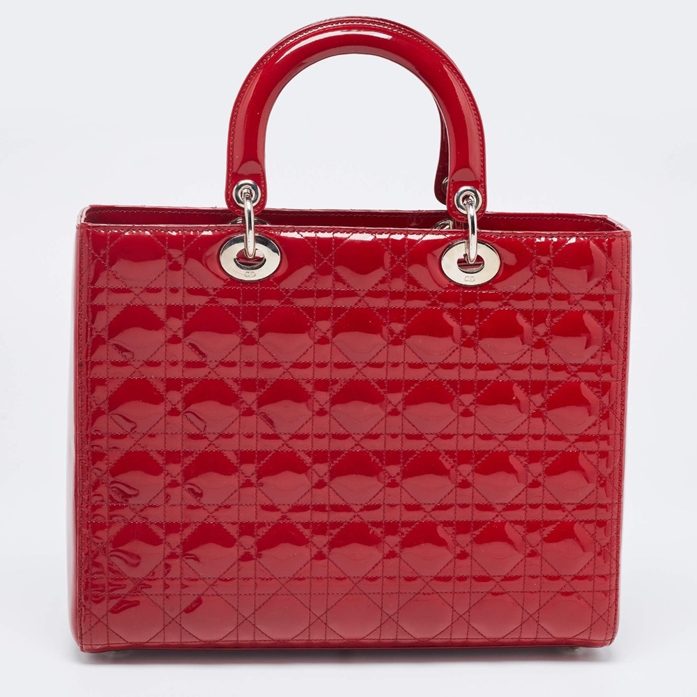 !SOLD!(Worn Once) 100% Authentic Dior Red Cannage Patent Leather Large Lady Tote - Picture 3 of 3
